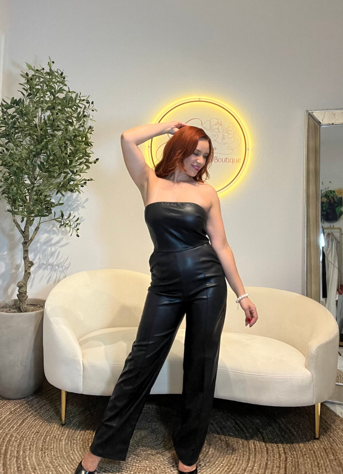 Leather Strapless Jumpsuit